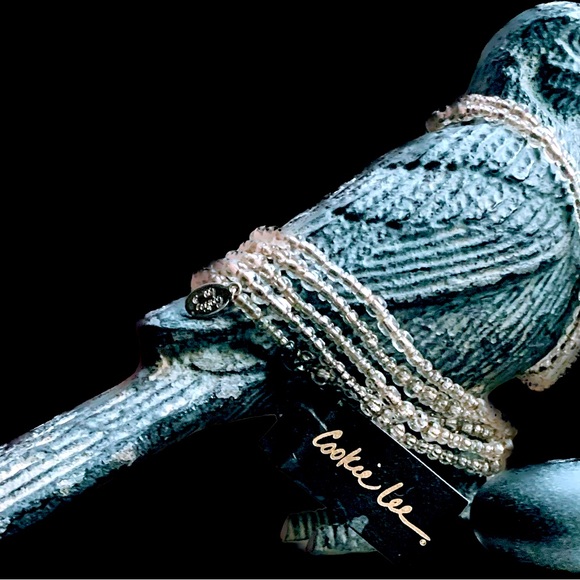 ⚗️Set of 7 Crystal Clear Seed Bead Stretch Silver Tone Bracelets by Cookie Lee - Picture 6 of 7